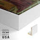 Close-up of the white floater frame corner and gallery wrapped canvas construction.