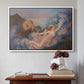 White floater framed canvas featuring Twilight, 1914 by Evelyn De Morgan above an entryway table in a minimalist foyer.