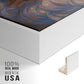 Close-up of the white floater frame corner and gallery wrapped canvas construction.