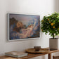 Twilight, 1914 by Evelyn De Morgan, presented in a white floater framed canvas featuring a reclining female figure beneath glowing sky at twilight with soft colors, displayed above a hallway console table.