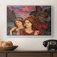 The Vision, 1914 by Evelyn De Morgan in a white floater framed canvas displayed above a console table in a hallway, featuring an allegorical scene emphasizing emotion and color.