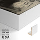 Close-up of the white floater frame corner and gallery wrapped canvas construction.