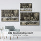 Size comparison chart for white floater framed canvas featuring The Chess Players, 1858 by Ernest Meissonier.