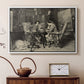 White floater framed canvas featuring an intimate interior with players focused on board and pieces, displayed above a cabinet in a soft-toned living room.