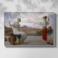 Front view of Winding the Skein, c. 1878 by Frederic Leighton in a white floater framed canvas.