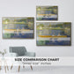 Size comparison chart for gold floater framed canvas featuring The Skiff (La Yole), 1875 by Pierre-Auguste Renoir.