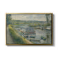 Wash-House Boat at Bas-Meudon, c. 1874 by Pierre-Auguste Renoir in a gold floater framed canvas wall art display.