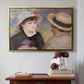 Gold floater framed canvas featuring Boating Couple (Aline Charigot and Renoir), c. 1881 by Pierre-Auguste Renoir above an entryway table in a minimalist foyer.
