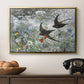 Common Swifts, 1886 by Bruno Liljefors in a gold floater framed canvas displayed above a console table in a hallway, featuring an impressionist wildlife scene capturing birds in motion.