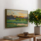 Flying Duck at Sunset, 1924 by Bruno Liljefors, presented in a gold floater framed canvas featuring a wild duck flying over a sunset marsh with trees, displayed above a hallway console table.