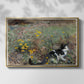 Front view of Cat on a Flowery Meadow, 1887 by Bruno Liljefors in a gold floater framed canvas.