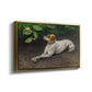 Angled view of Portrait of a Dog, 1891 by Bruno Liljefors in a gold floater framed canvas.