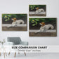 Size comparison chart for gold floater framed canvas featuring Portrait of a Dog, 1891 by Bruno Liljefors.