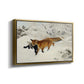 Angled view of Fox in Snow Landscape, 1900 by Bruno Liljefors in a gold floater framed canvas.