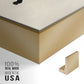 Close-up of the gold floater frame corner and gallery wrapped canvas construction.