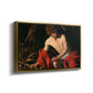 Angled view of Saint John the Baptist in the Wilderness, c. 1603-1604 by Caravaggio in a gold floater framed canvas.