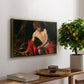 Saint John the Baptist in the Wilderness, c. 1603-1604 by Caravaggio, presented in a gold floater framed canvas featuring a young Saint John seated in wilderness with staff and red drapery, displayed above a hallway console table.