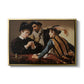 The Cardsharps, c. 1594 by Caravaggio in a gold floater framed canvas wall art display.