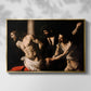 Front view of The Flagellation of Christ at the Column (Rouen Version), 1606 by Caravaggio in a gold floater framed canvas.