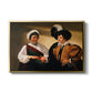 The Fortune Teller (Louvre Version), c. 1595 by Caravaggio in a gold floater framed canvas wall art display.