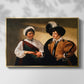 Front view of The Fortune Teller (Louvre Version), c. 1595 by Caravaggio in a gold floater framed canvas.