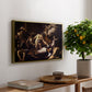 The Martyrdom of Saint Matthew, 1599-1600 by Caravaggio, presented in a gold floater framed canvas featuring a chaotic scene of Saint Matthew being attacked by executioner in church, displayed above a hallway console table.