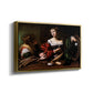 Angled view of Martha and Mary Magdalene, c. 1598 by Caravaggio in a gold floater framed canvas.