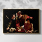 Front view of The Sacrifice of Isaac (Uffizi Version), c. 1603 by Caravaggio in a gold floater framed canvas.