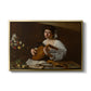 The Lute Player (Hermitage Version), c. 1596 by Caravaggio in a gold floater framed canvas wall art display.