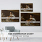 Size comparison chart for gold floater framed canvas featuring The Lute Player (Hermitage Version), c. 1596 by Caravaggio.
