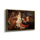 Angled view of Rest on the Flight into Egypt, c. 1597 by Caravaggio in a gold floater framed canvas.
