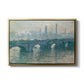 Waterloo Bridge, Gray Weather, 1900 by Claude Monet in a gold floater framed canvas wall art display.