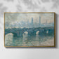 Front view of Waterloo Bridge, Gray Weather, 1900 by Claude Monet in a gold floater framed canvas.