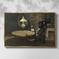 Front view of Interior, after Dinner, 1868-1869 by Claude Monet in a gold floater framed canvas.
