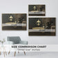 Size comparison chart for gold floater framed canvas featuring Interior, after Dinner, 1868-1869 by Claude Monet.