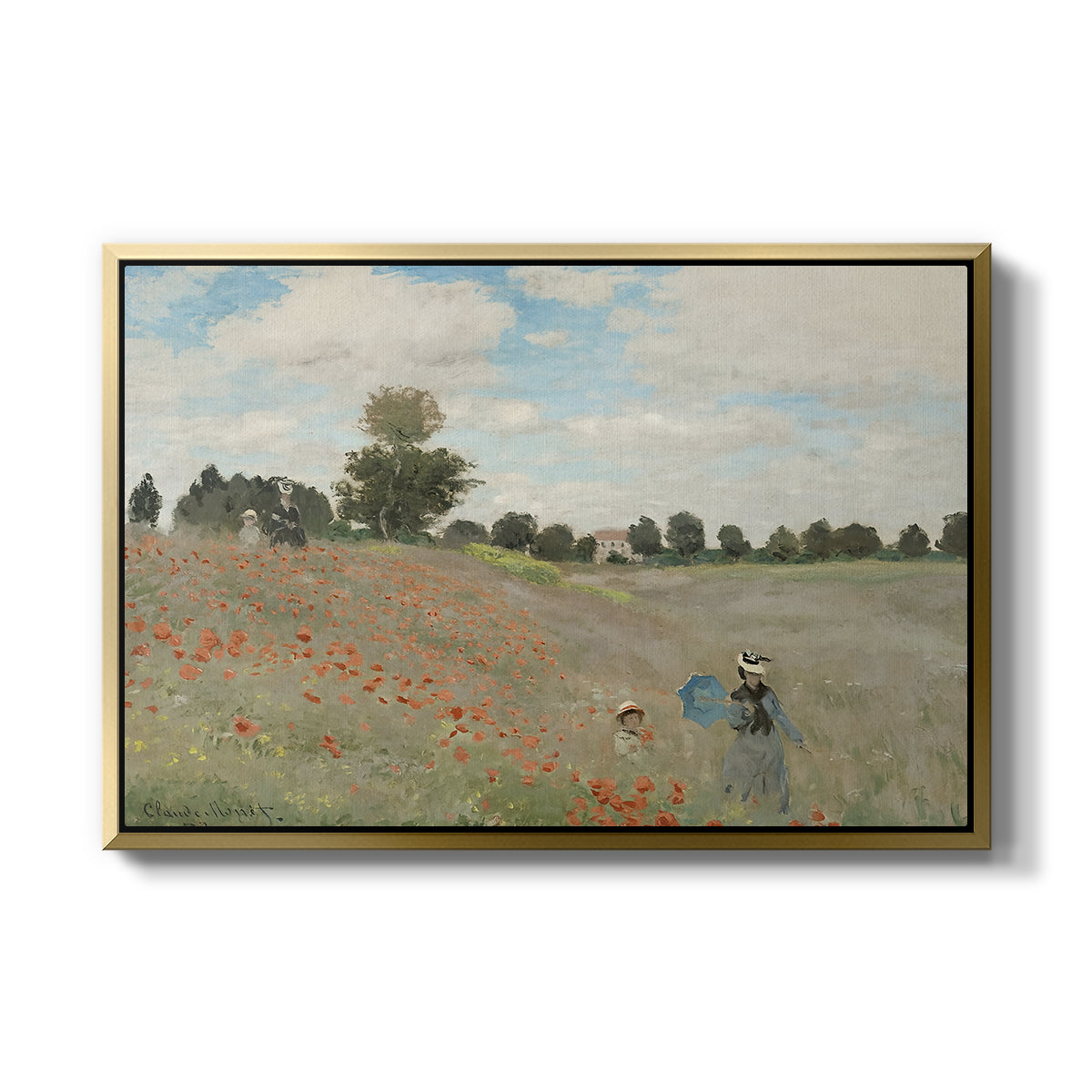 The Poppy Field near Argenteuil, 1873 by Claude Monet in a gold floater framed canvas wall art display.