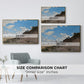Size comparison chart for gold floater framed canvas featuring The Beach at Honfleur, 1864 by Claude Monet.