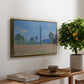 Poppy Field (Giverny), 1890-1891 by Claude Monet, presented in a gold floater framed canvas featuring an expansive field of red poppies with tall trees under blue sky, displayed above a hallway console table.