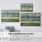Size comparison chart for gold floater framed canvas featuring Banks of the Seine, Vétheuil, 1880 by Claude Monet.