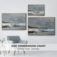 Size comparison chart for gold floater framed canvas featuring The Beach at Sainte-Adresse, 1867 by Claude Monet.