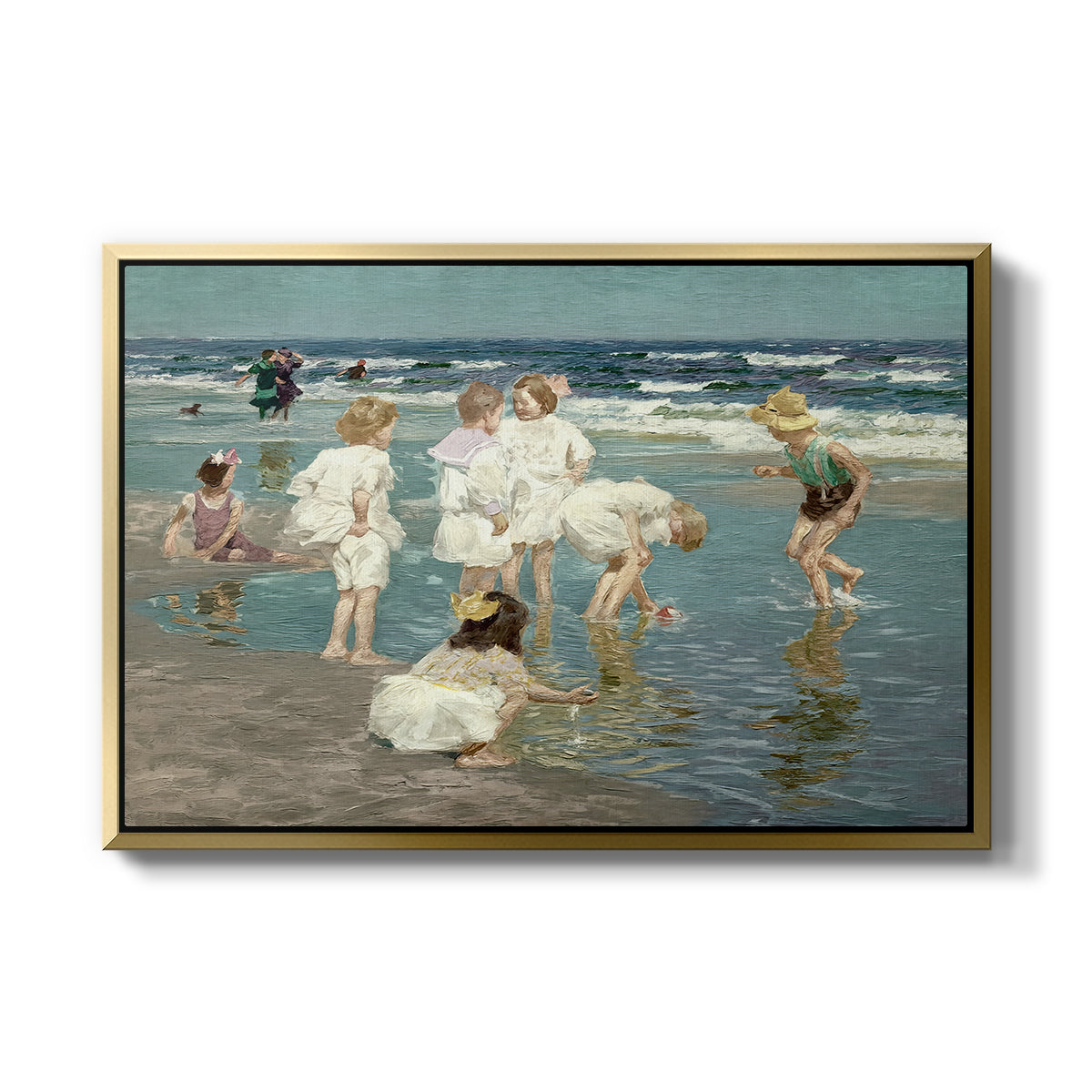A Holiday, c. 1915 by Edward Henry Potthast in a gold floater framed canvas wall art display.