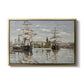 Ships Riding on the Seine at Rouen, 1872 by Claude Monet in a gold floater framed canvas wall art display.