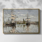 Front view of Ships Riding on the Seine at Rouen, 1872 by Claude Monet in a gold floater framed canvas.