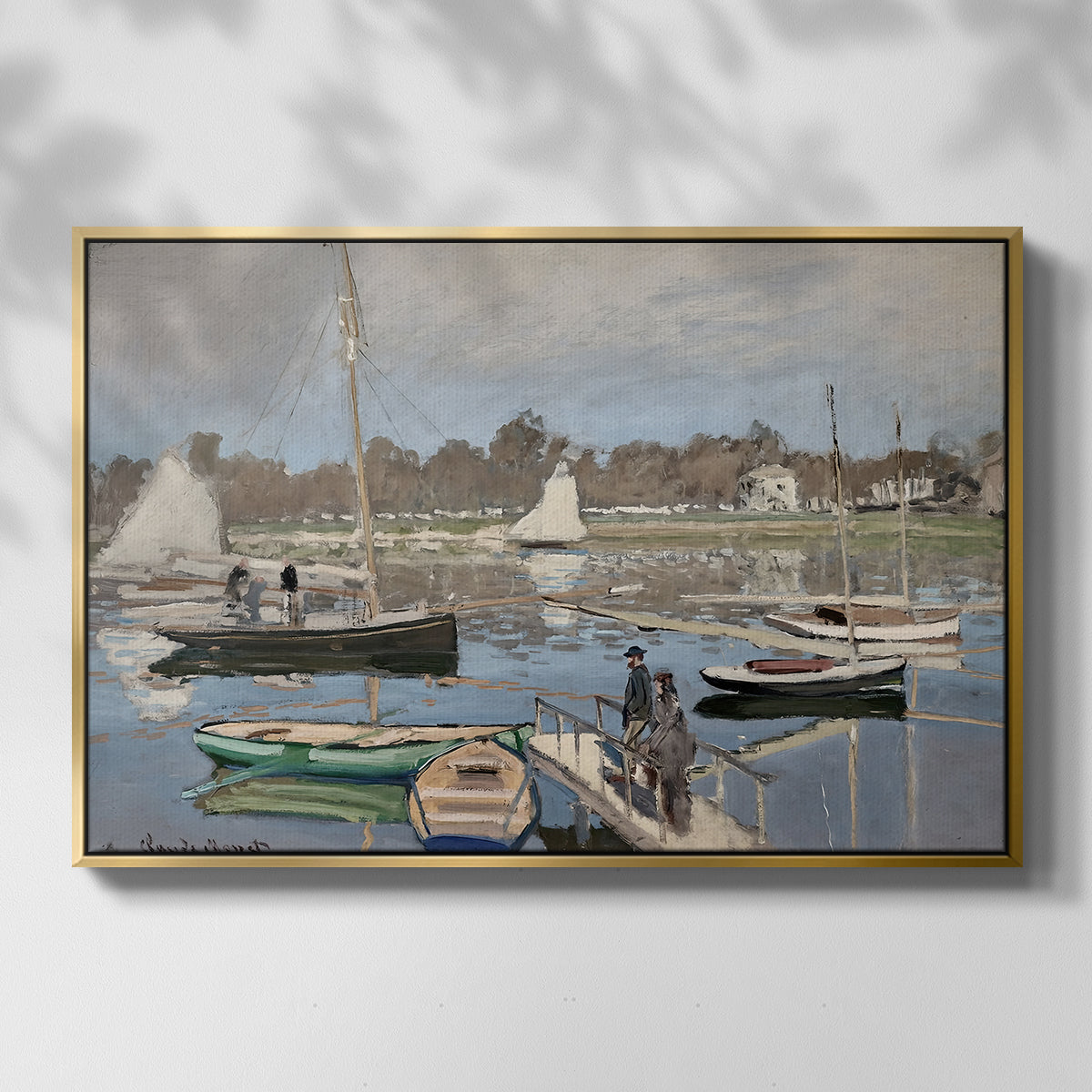 Front view of The Basin at Argenteuil, 1874 by Claude Monet in a gold floater framed canvas.
