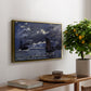 A Seascape, Shipping by Moonlight, 1864 by Claude Monet, presented in a gold floater framed canvas featuring ships on dark sea illuminated by moonlight under night sky, displayed above a hallway console table.