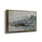Angled view of View of the Prins Hendrikkade and Kromme Waal in Amsterdam, 1874 by Claude Monet in a gold floater framed canvas.