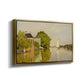 Angled view of Houses on the Achterzaan, 1871 by Claude Monet in a gold floater framed canvas.