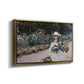 Angled view of Young Girl in the Garden at Giverny, 1888 by Claude Monet in a gold floater framed canvas.