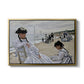 On the Beach at Trouville, 1870 by Claude Monet in a gold floater framed canvas wall art display.