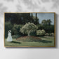Front view of Woman in the Garden, Sainte-Adresse, 1867 by Claude Monet in a gold floater framed canvas.